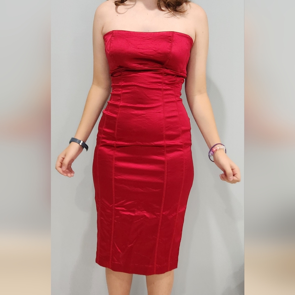 BEBE Strapless Red Dress - Picture 6 of 11